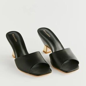 New Reformation Gerri Heeled Sandals Black Leather Gold Heel 6.5